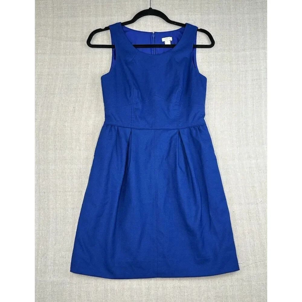 J.Crew Allie Sheath Sleeveless Knee Length Dress Blue Wool Blend Pockets Size 0